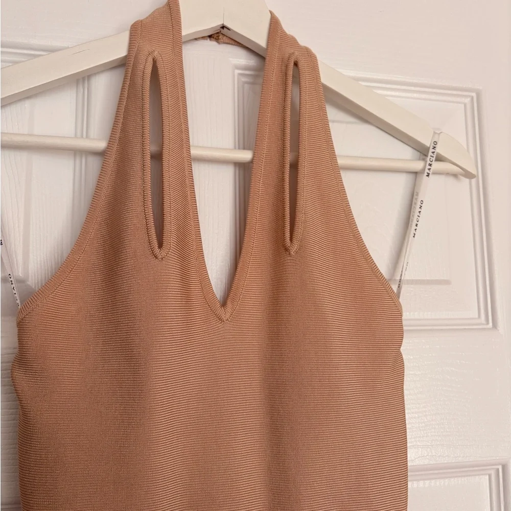 Marciano Chic Tan Backless Dress nude Bodycon bandage midi dress sexy party chic - Picture 3 of 8